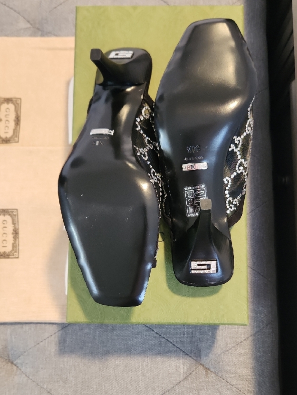Gucci Black Crystal-Patterned Open-Toe Heels - Picture 5 of 13